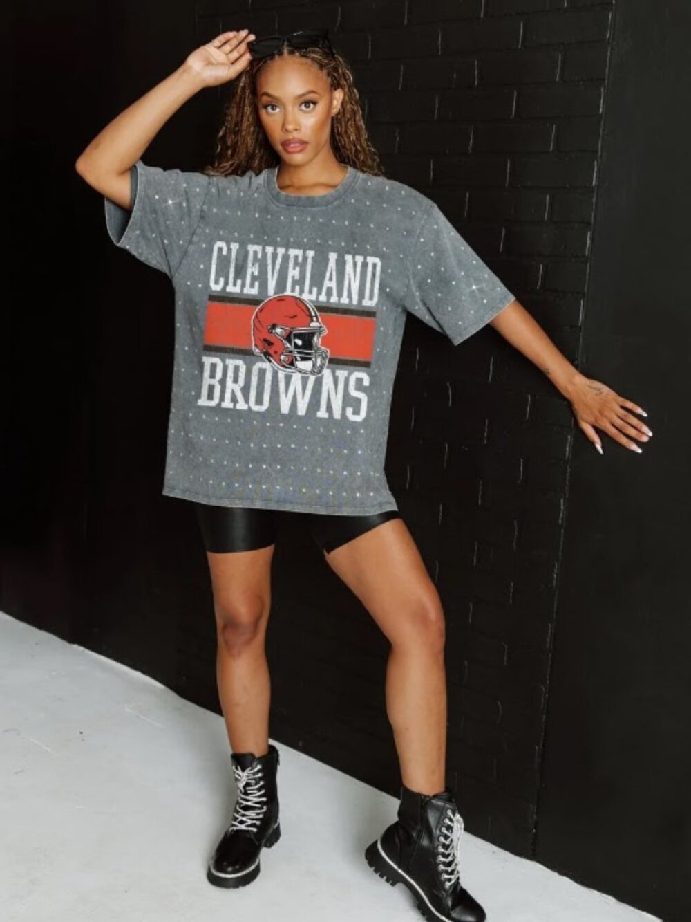 GameDay Couture Gray XLARGE Cleveland Browns On The Ball Mini Rhinestone Tee Top